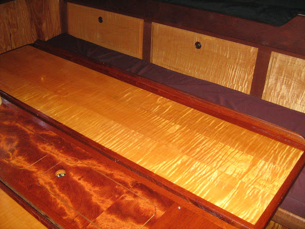 Boat Interior, Maple and Mahogany Table and Locker Fronts.