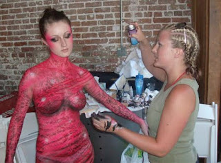 Red Body Painting on Women