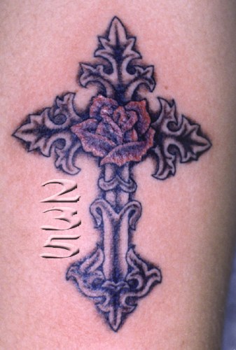 cross and crown of thorns tattoo