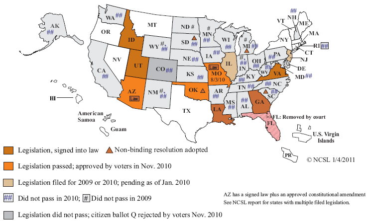 MAP OF STATE LAWS IN OPPOSITION