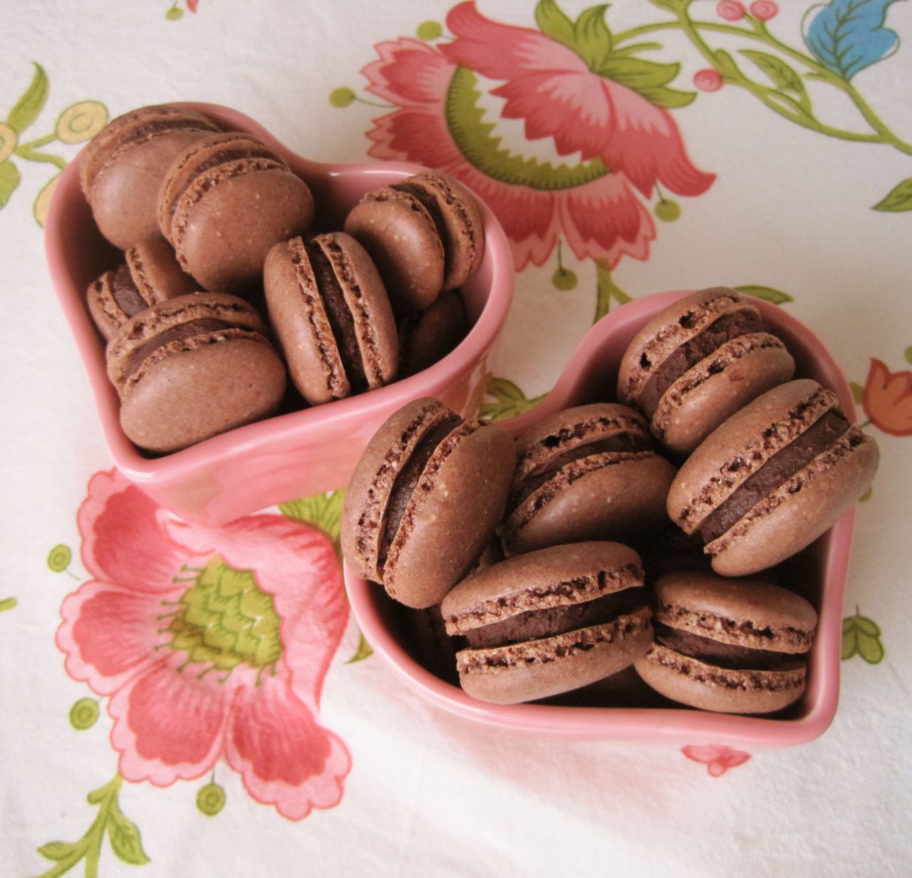Chocolate macarons with dark chocolate ganache