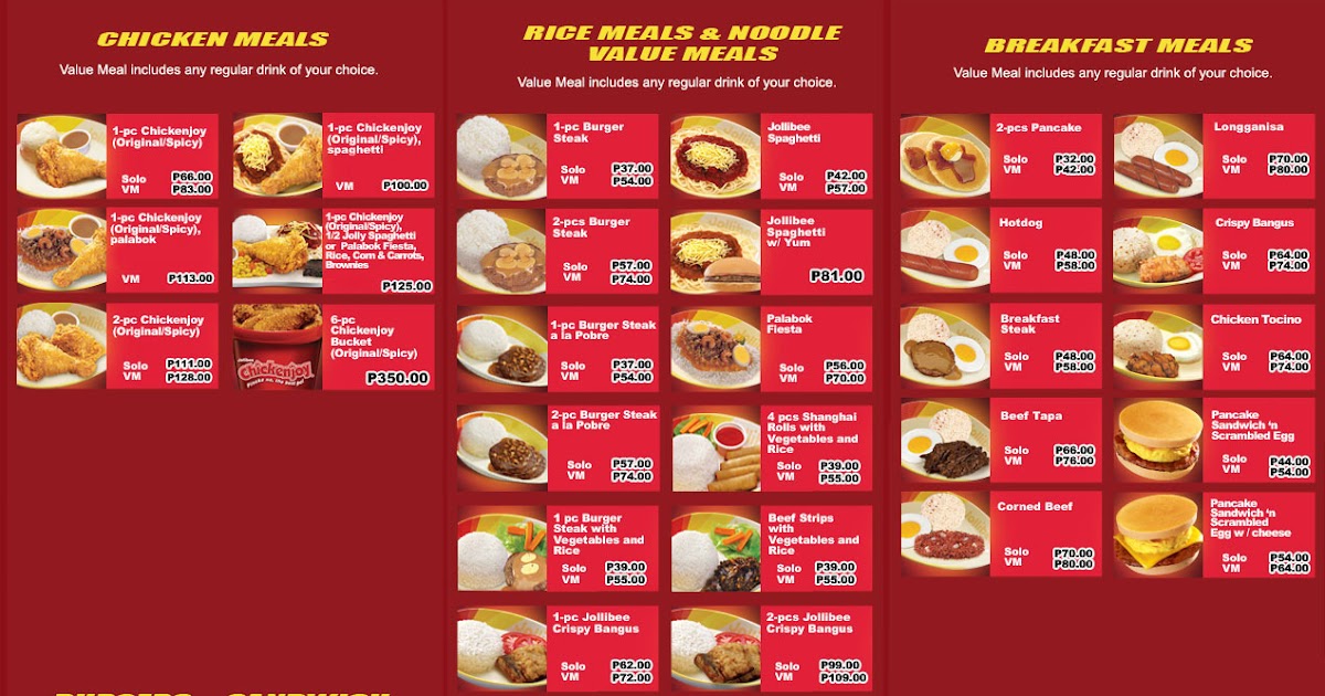 JOlly Jeffrey ",) JOLLIBEE MENU LIST