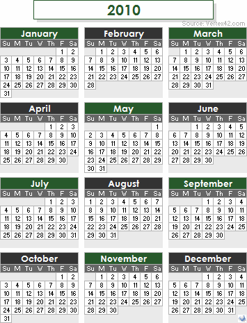 2010 Calendar on 2010 Calendar Green Gray Gif