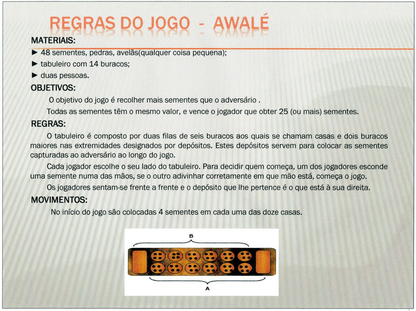 ENSINO DE MATEMÁTICA E RELAÇÕES ÉTNICO-RACIAIS: Regras do jogo Awalé