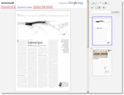 Zwei rote Rahmen umrunden die Wörter "Download" und "Einfache HTML-Ansicht" bei einem in Gmail geöffneten PDF-Dokument.