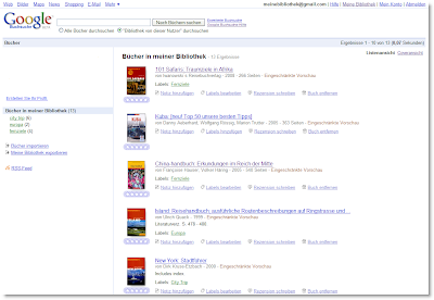 Ein Screenshot zeigt eine Liste von Büchern in Google Books