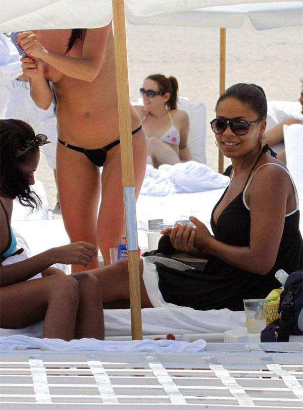 Sanaa+Lathan's+Unkown+Friend+Topless+At+The+Beach+Wearing+A+Thong+Micr...