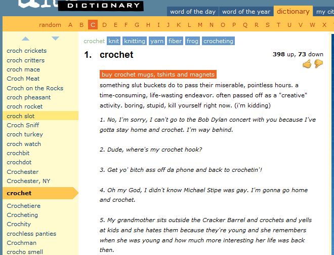 highly amused at the definition of crochet in urban dictionary