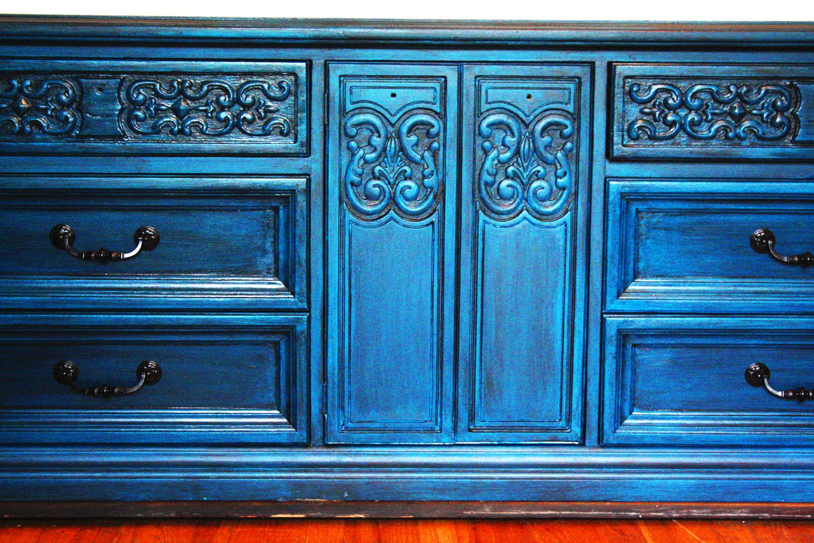 Modernly Shabby Chic Furniture 9 Drawer Peacock Blue Dresser
