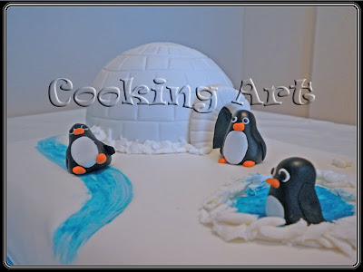 tarta fondant pingüinos