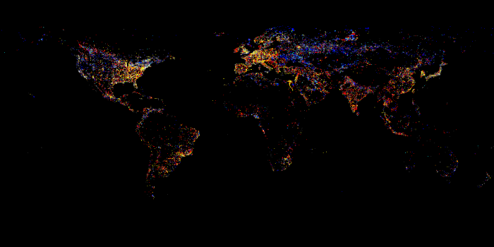 A luz emitida na Terra vista do Espaço