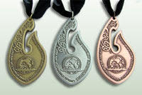Worlds bronze, silver, and gold, fish hook design