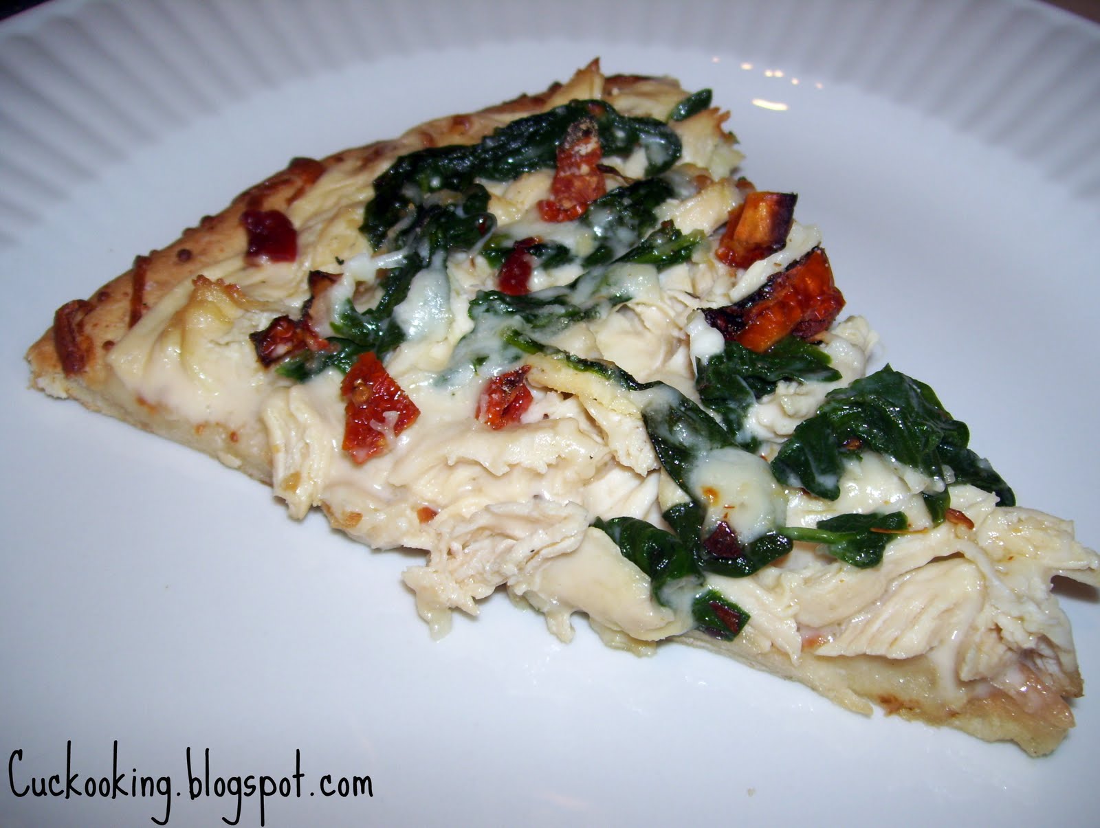 Cooking Creation Chicken Alfredo Pizza with Spinach and SunDried Tomatoes