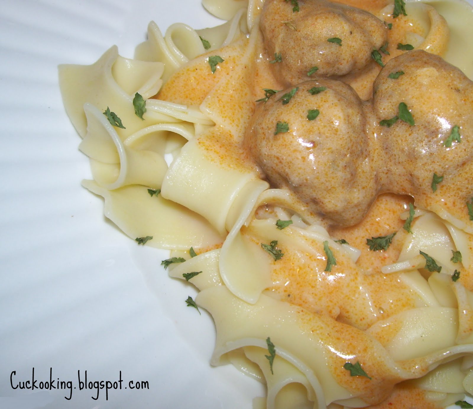 Cooking Creation Swedish Meatballs Over Egg Noodles