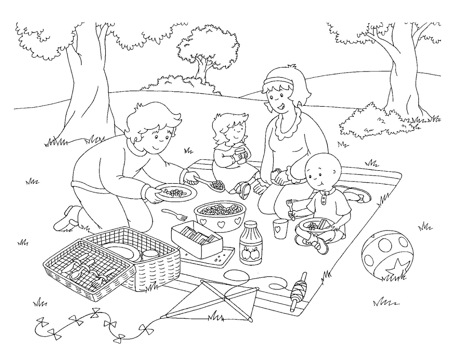 Раскраска семья на пикнике