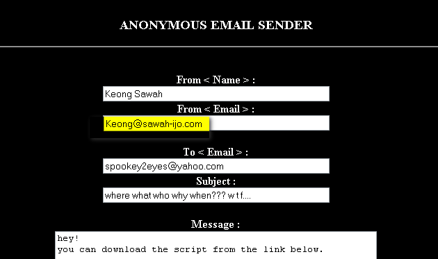 anonymous email sender simple php mail script anonymous email sender