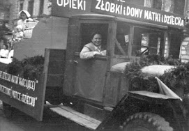 1st of May, Warsaw. 1st May Parade. Irena in the car of Social Welfare Department in front