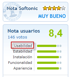 ejemplo de valoración en softonic usando la usabilidad