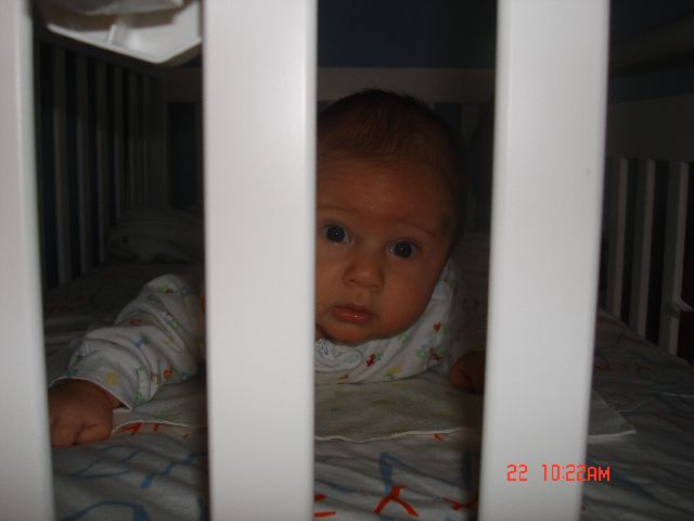 Tummy time in Mason's crib!