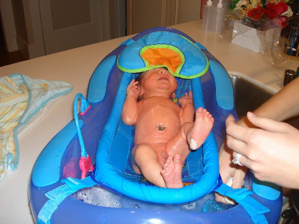 Mason's first bath