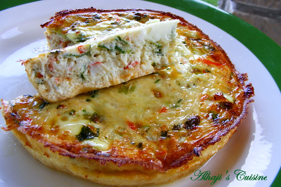 Food and lens Crustless Snow Crab Quiche.