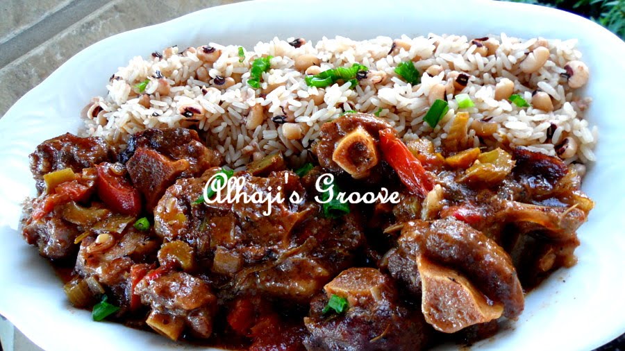 Food and lens Stewed Oxtails With Rice and Black Eye Peas