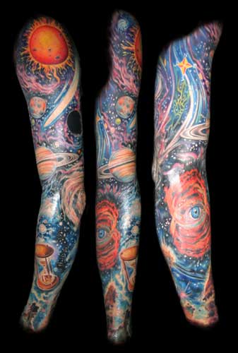Colorful space sleeve tattoo design.