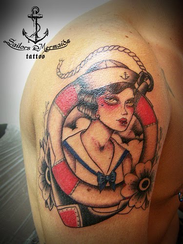 Girl and life ring sailor jerry tattoo