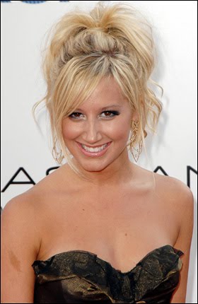 ashley tisdale blonde highlights. Tousled londe updo hairstyle