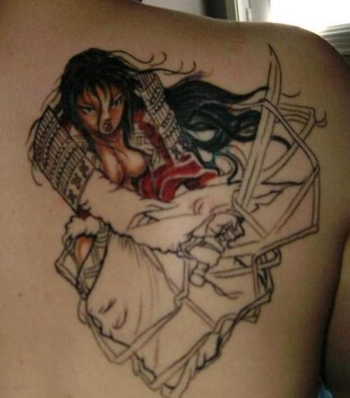 Girl wielding katana tattoo.