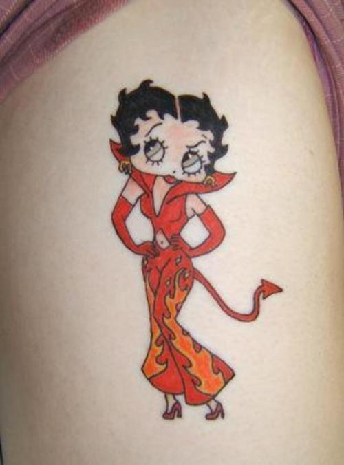 Betty Boop cartoon tattoo.