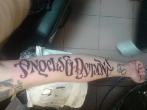 Ambigram tattoos are commonly seen on the inner and outer forearm area.