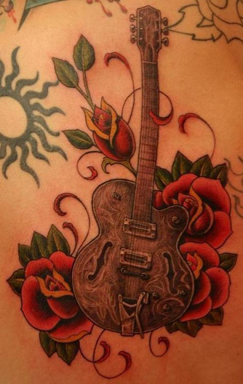 Enjoy this picture gallery of some top notch Guitar tattoos.