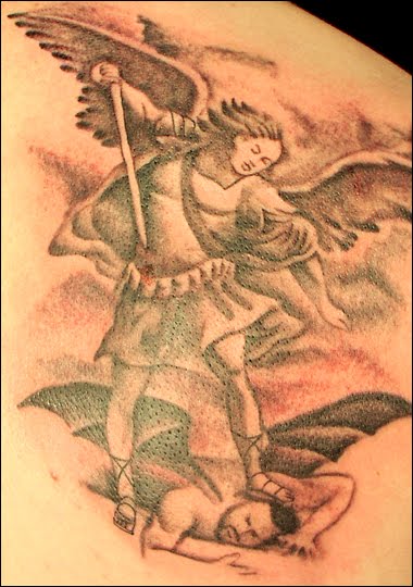 archangel michael tattoos. Archangel michael with foot on