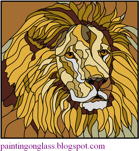 Free Stained Glass Pattern Lion painting on glass
