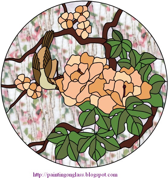 Free Stained Glass PatternOriental Spring painting on glass