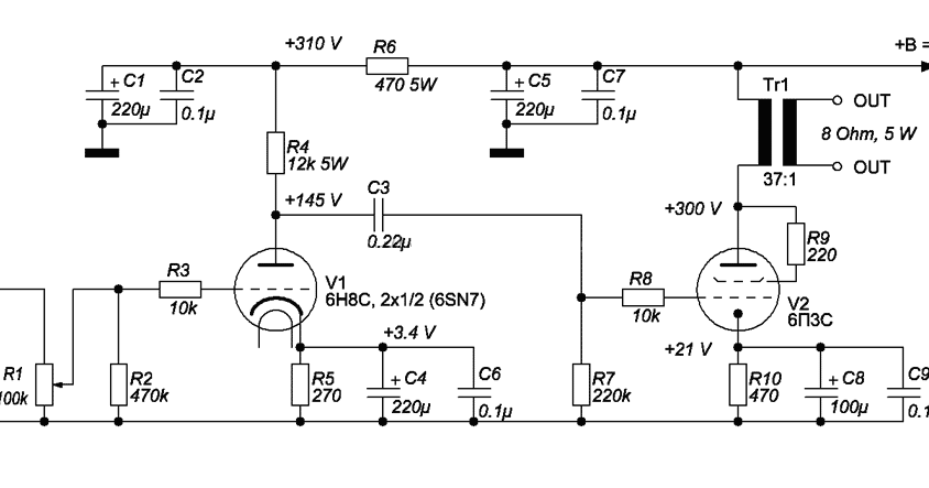 Audio kit: Tube 6SN7 (6H8C) + 6p3c 6 Watts GUITAR or HI-FI Power Amplifier