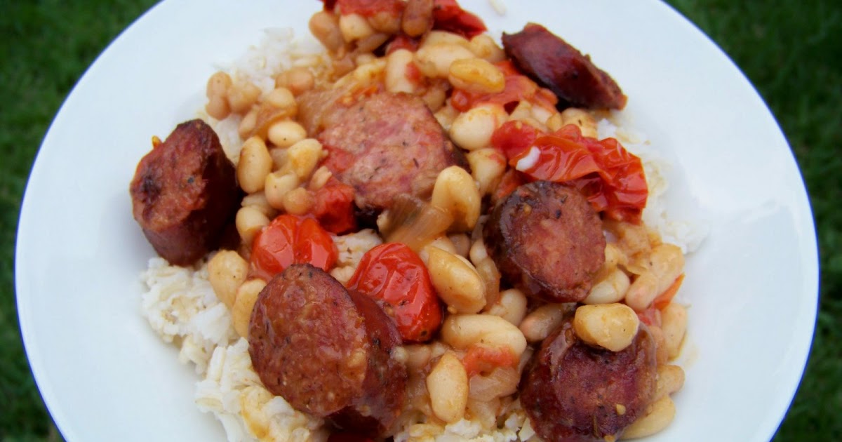 On My Menu Roasted Italian Sausages with Tomatoes and White Beans