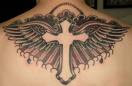 Cross & Wings On Back Tattoo Design
