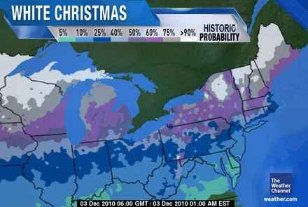 Probability noaa C*notes: White Christmas Probability Map for 2010