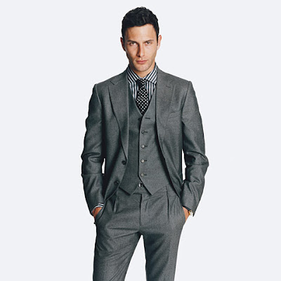 gray three-piece suit into
