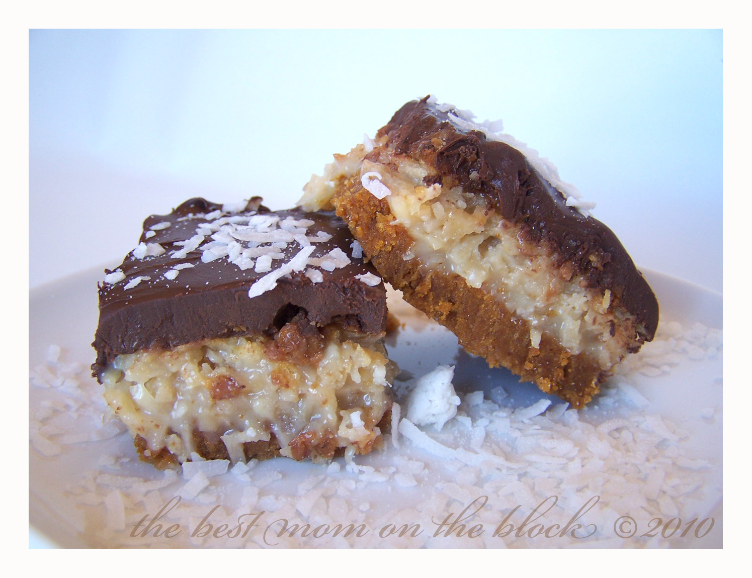 The Best Mom on the Block Chocolate Toffee Coconut Squares