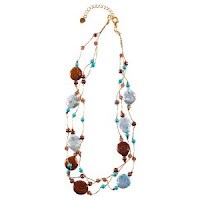 Thin Silk Turquoise Brown on Gold Chain Necklace Fashion Jewelry