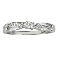 10K White Gold Diamond Promise Ring, Crossover Band