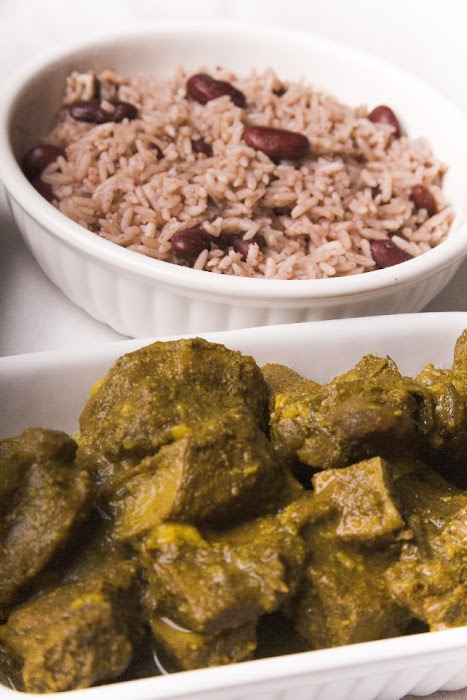 curried  goat rice and peas