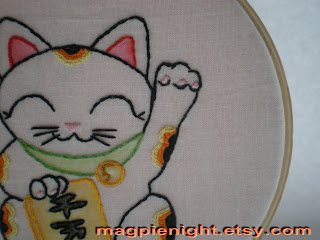 Magpienight lucky cat embroidery Magpienight lucky cat embroidery