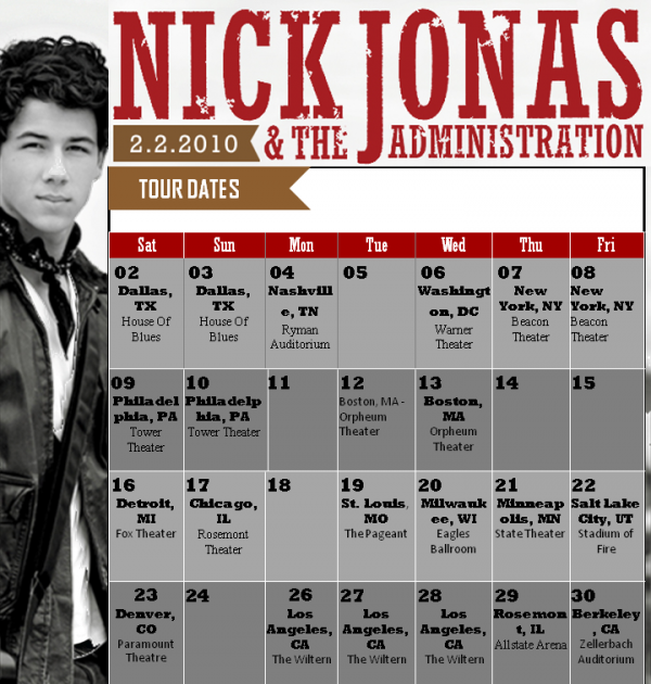 Jonas Brothers Argentina Street Team Nick Jonas Tour Calendar & Poster