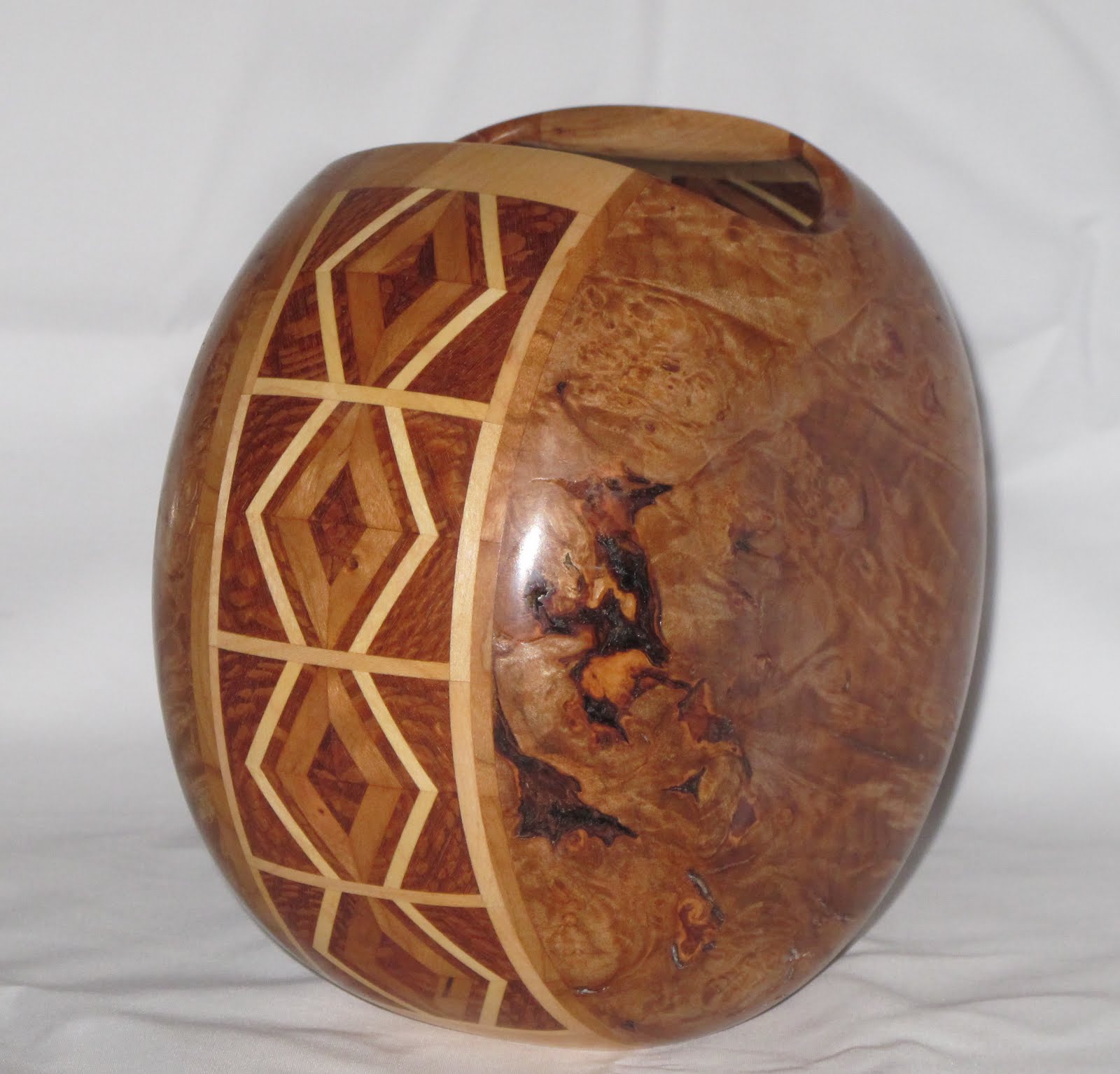 Segmented Wooden Vases & Bowls Segmented Maple Burl, Lacewood & Cherry