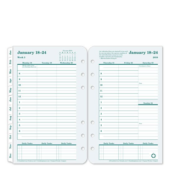 Franklin Covey 35418 Compact Original Ringbound Weekly Planner Refill