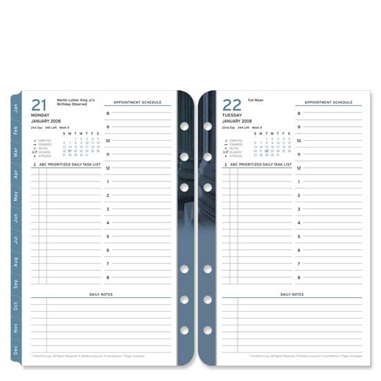 Franklin Covey 35462 Compact Cornerstone OnePagePerDay Planner Refill